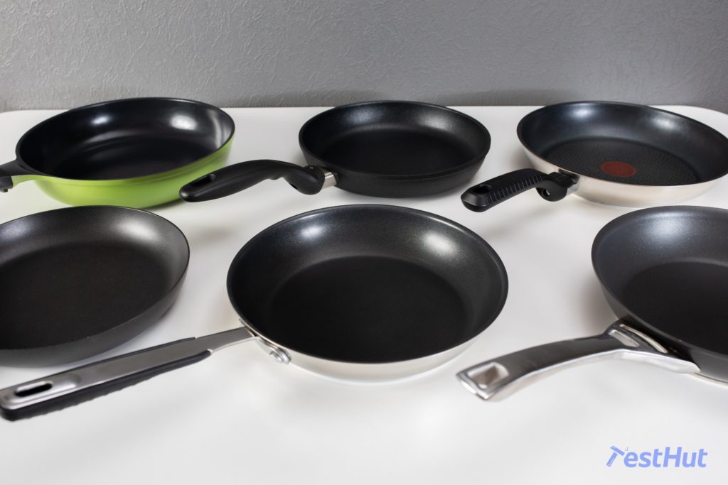 Nonstick frying pans on the table
